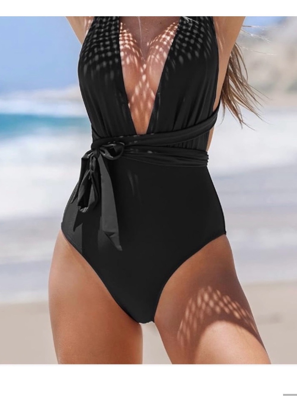 NEW SOLD OUT VIRAL Kelsey Anderson for CupShe Sexy Black Wrap One-Piece Swimsuit